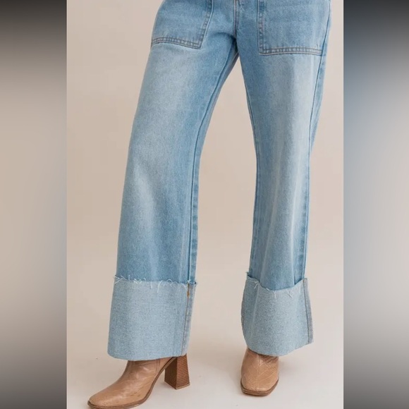 BOUTIQUE High Waist Wide Leg Cuff Jeans - Picture 7 of 7